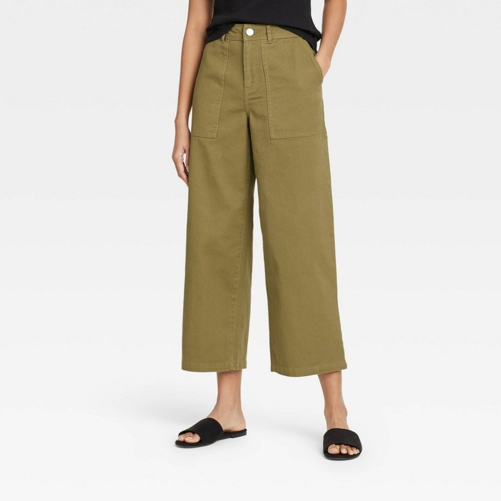 Women's High-Rise Wide Leg Pants - Who What Wear™ Deep Olive